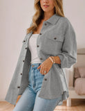 Women's Lapel Button Shirt Flannel Jacket