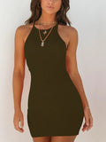 Solid Color Halter Dress