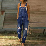 Women's Ripped Denim Overalls