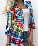 Women's Plus Size Fashionable Plaid Casual Shirts