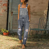 Women's Ripped Denim Overalls