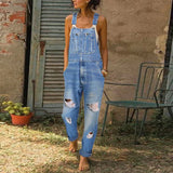 Women's Ripped Denim Overalls