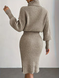 Fashionable Casual Turtleneck Knitted Pullover Dress