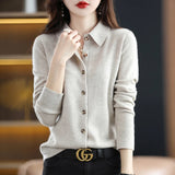 Ladies Loose Fit Polo Collar Sweater