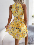 Summer Floral Print Halter Sundress