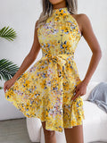 Summer Floral Print Halter Sundress