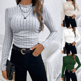 Women's Slim Half High Collar Ribbed Crop Winter Shirt