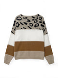 Leopard Print Color Blocked Round Neck Sweater Women