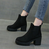 Women's Suede Chunky Heel Slip On Winter Boots