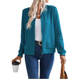 Waffle Design Solid Color Cardigan Jacket Women