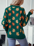 An Autumn Print Knitted Round Neck Sweater