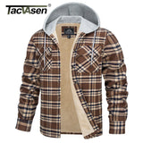 Men's Fleece Lined Flannel Hooded Shirt Jacket