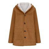 Women's Fleece Lined Mid-Length Suede Winter Warm Hooded Coat