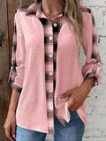 Women's Plus Size Plaid Patchwork Casual Blouse