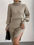 Fashionable Casual Turtleneck Knitted Pullover Dress