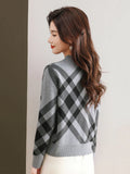 Women's Plaid O-Neck Pullover Casual Winter Sweater