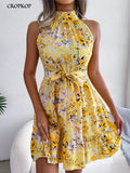 Summer Floral Print Halter Sundress