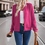 Waffle Design Solid Color Cardigan Jacket Women