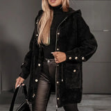 Women's Button/Zipper Hooded Plush Winter Coat