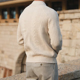 Autumn Turned Down Collar Textured Sweater Men