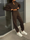 Women's Tracksuit Quarter Zip Tops Elastic Waist Pants