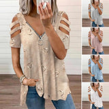 Hollow Out Short Sleeve V-Neck Summer Shirt