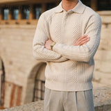 Autumn Turned Down Collar Textured Sweater Men