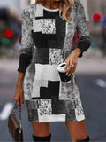 Women's Geometric Print O-Neck Long Sleeve Dress