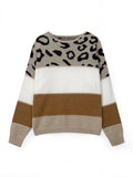 Leopard Print Color Blocked Round Neck Sweater Women