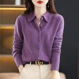 Ladies Loose Fit Polo Collar Sweater