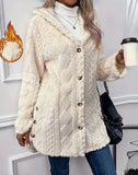 Women's Argyle Textured Hooded Fleece Coat