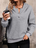 Women's Casual Waffle Design 1/4 Snap Button Hoodie