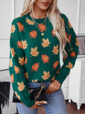 An Autumn Print Knitted Round Neck Sweater