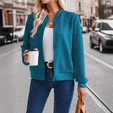 Waffle Design Solid Color Cardigan Jacket Women