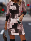 Women's Geometric Print O-Neck Long Sleeve Dress