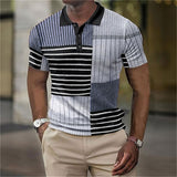 Men's Checkered Striped Polo Shirt