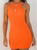 Solid Color Halter Dress